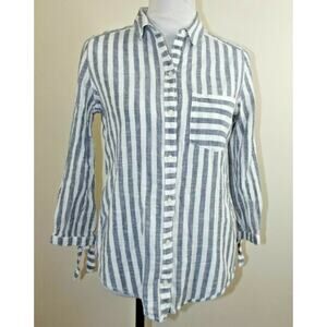 ABERCROMBIE & FITCH Womens Button Up SHIRT - Size MEDIUM - Blue White Tie Sleeve